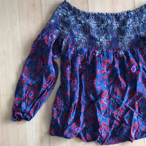 Vintage AMERICA blue & red peasant hippie blouse - Picture 11 of 11